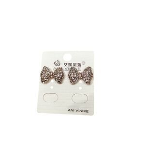 ANI VINNIE Gold Bow CZ Crystal Stud Earrings Butterfly Closure gift